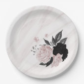 Mooie zwarte en roze bloemen marmer papieren bordje (Voorkant)