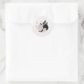 Mooie zwarte en roze bloemen marmer ronde sticker (Tas)