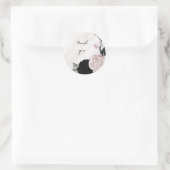 Mooie zwarte en roze bloemen marmer ronde sticker (Tas)