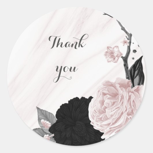 Mooie zwarte en roze bloemen marmer ronde sticker (Voorkant)