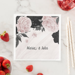 Mooie zwarte en roze bloemen marmer servet