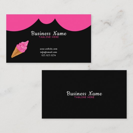 Mooie zwarte en roze sprinkhaan Ice Cream Shop Visitekaartje (Voorkant / Achterkant)