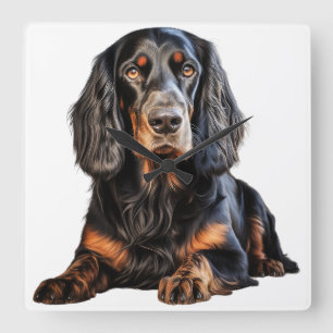 MOOIE ZWARTE EN TAN GORDON SETTER HOND VIERKANTE KLOK