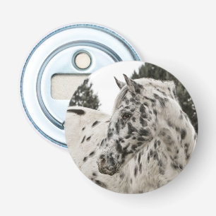 Mooie zwarte en witte Appaloosa-paarden Button Flesopener