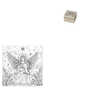 Mooie Zwarte en Witte Beschermengel Rubberstempel