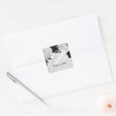 Mooie zwarte en witte bloemen marmer vierkante sticker (Envelop)