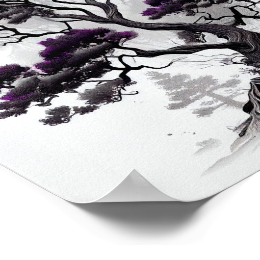 Mooie zwarte en witte boomschets voor thuisgebruik poster (Hoek)