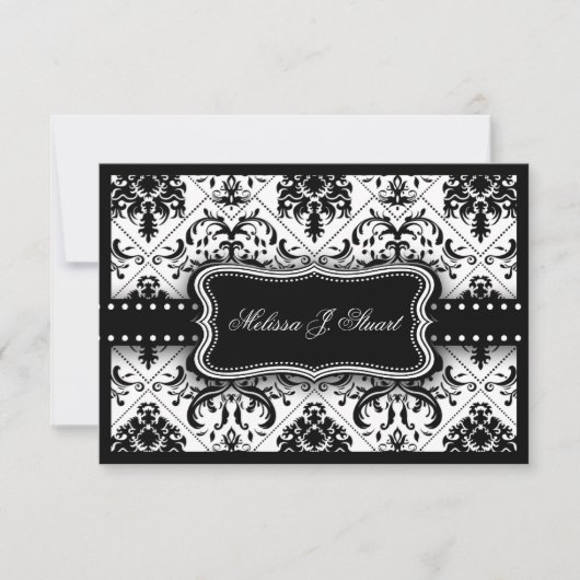 Mooie zwarte en witte  Damask Invites Kaart (Voorkant)