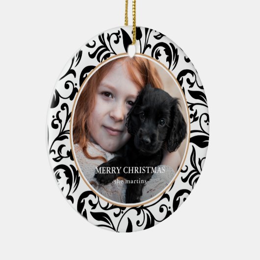 Mooie zwarte en witte foto met kerstmis keramisch ornament (Rechts)