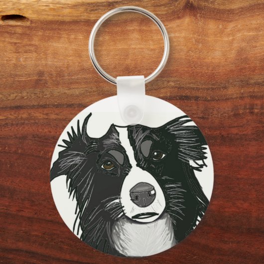 Mooie zwarte en witte grenspoel sleutelhanger (Voorkant)