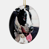 Mooie zwarte en witte hond keramisch ornament (Rechts)