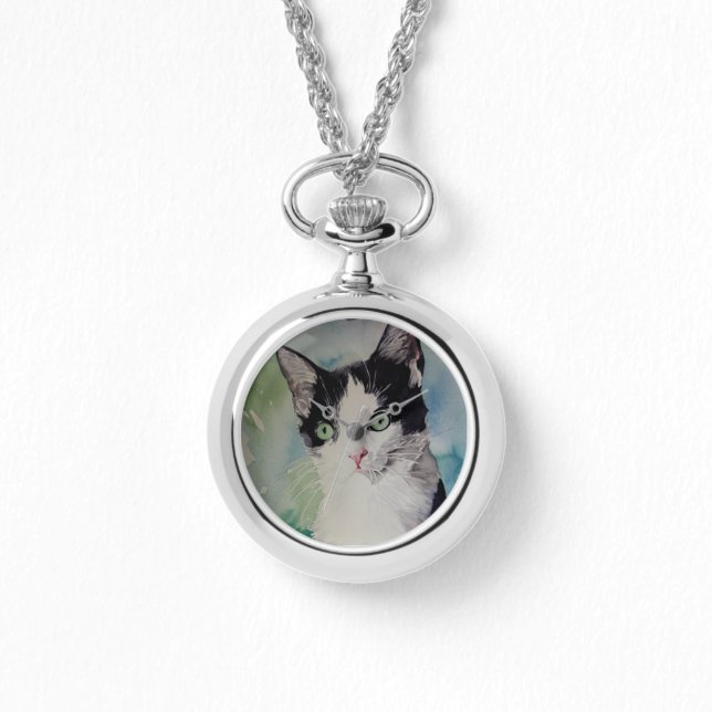 Mooie zwarte en witte kat horloge (Voorkant)
