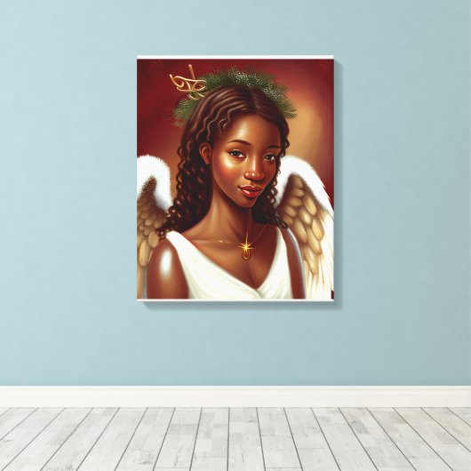 Mooie zwarte engel canvas afdruk (Insitu (Houten vloer))