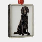 MOOIE ZWARTE FLAT COATED RETRIEVER HOND METALEN ORNAMENT (Rechts)