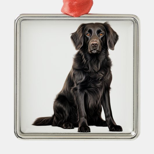 MOOIE ZWARTE FLAT COATED RETRIEVER HOND METALEN ORNAMENT (Voorkant)