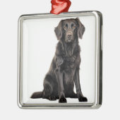 MOOIE ZWARTE FLAT COATED RETRIEVER HOND METALEN ORNAMENT (Links)
