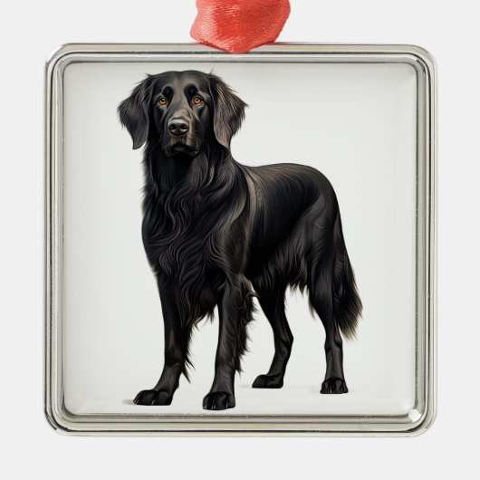 MOOIE ZWARTE FLAT COATED RETRIEVER HOND METALEN ORNAMENT (Voorkant)