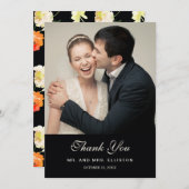 Mooie zwarte Floral - Weddenschap Bedankkaart (Voorkant / Achterkant)