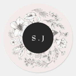 Mooie zwarte fluitmonogram, schitterend ronde sticker