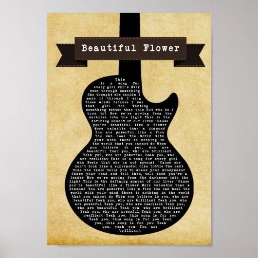 Mooie zwarte gitaar Song Lyric Print (Voorkant)