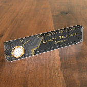 Mooie zwarte, gouden en grijze marmer naambordje (Zijkant)