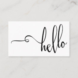 Mooie zwarte 'Hello' typografie op een witte achte Visitekaartje