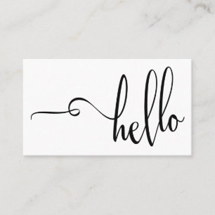 Mooie zwarte 'Hello' typografie op een witte achte Visitekaartje