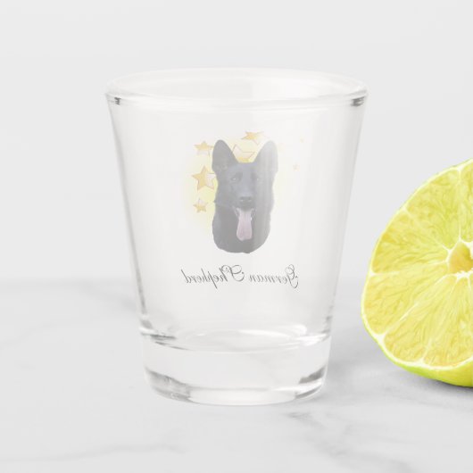 Mooie zwarte herder is een ster shot glas (Achterkant)