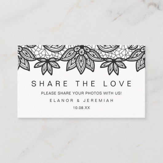 Mooie zwarte kant Deel de liefde bruiloft Informatiekaartje (Voorkant)