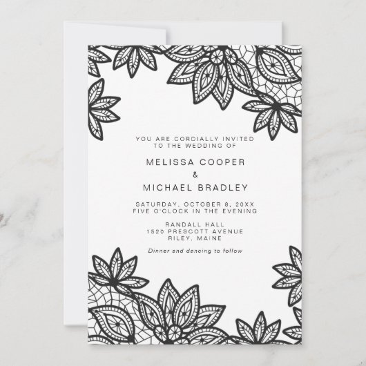 Mooie zwarte kant vintage bruiloft kaart (Voorkant)