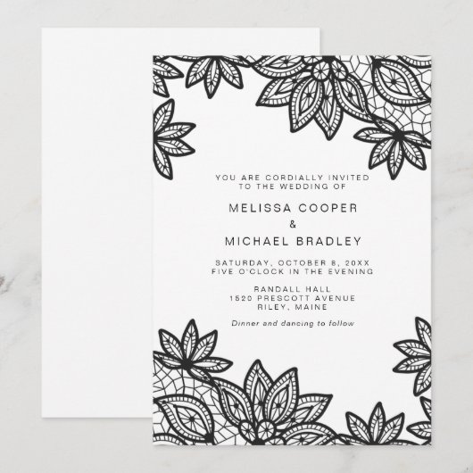 Mooie zwarte kant vintage bruiloft kaart (Voorkant / Achterkant)