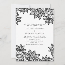 Mooie zwarte kant vintage bruiloft kaart