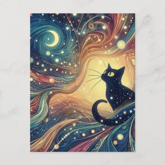 Mooie zwarte kat Abstract doedels Briefkaart (Voorkant)