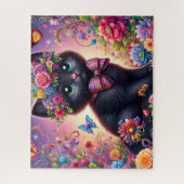 Mooie Zwarte Kat Bloementuin Legpuzzel (Verticaal)