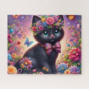Mooie Zwarte Kat Bloementuin Legpuzzel