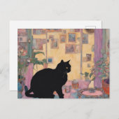 Mooie zwarte kat briefkaart (Voorkant / Achterkant)