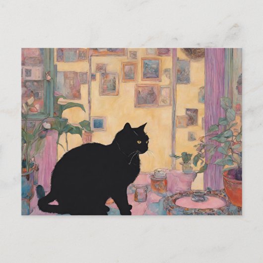 Mooie zwarte kat briefkaart (Voorkant)