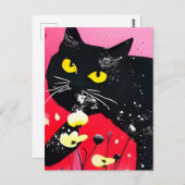 Mooie zwarte kat briefkaart (Voorkant / Achterkant)