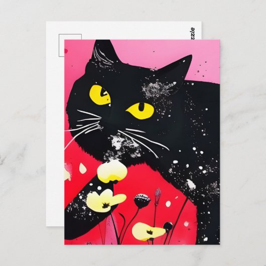 Mooie zwarte kat briefkaart (Voorkant / Achterkant)