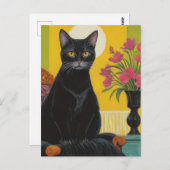 Mooie zwarte kat briefkaart (Voorkant / Achterkant)