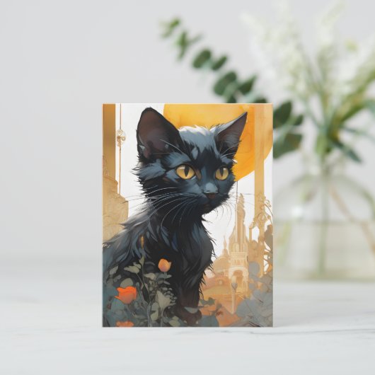 Mooie zwarte kat briefkaart (Staand voorkant)