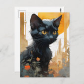Mooie zwarte kat briefkaart (Voorkant / Achterkant)