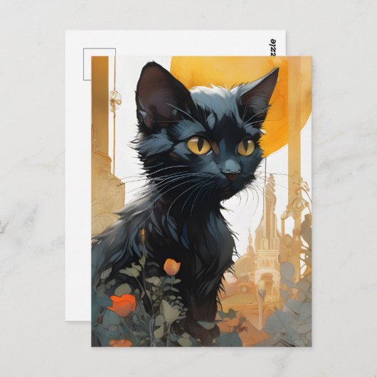 Mooie zwarte kat briefkaart (Voorkant / Achterkant)