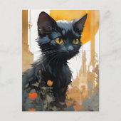 Mooie zwarte kat briefkaart (Voorkant)