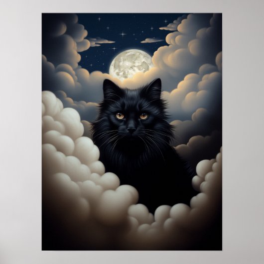 Mooie zwarte kat die in de wolken zit poster (Voorkant)
