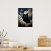 Mooie zwarte kat die in de wolken zit poster (Keuken)