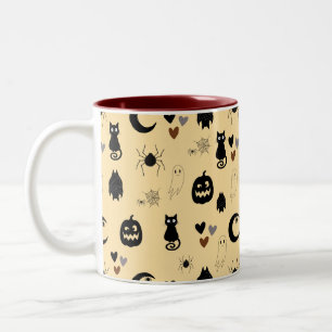 Mooie Zwarte Kat en Pompoen Halloween Patroon Mok