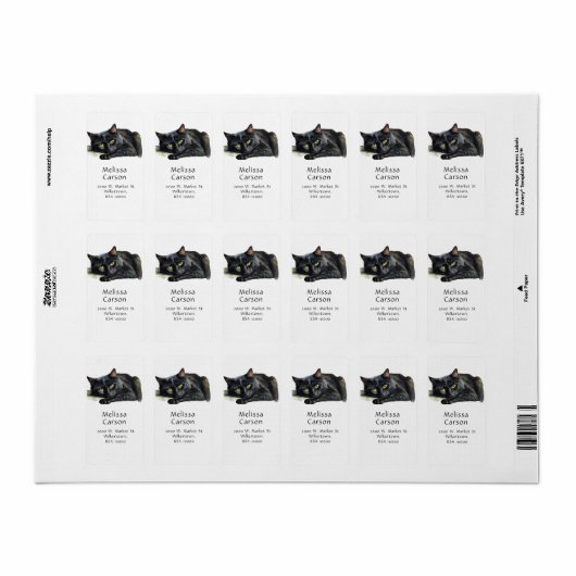 Mooie zwarte kat etiket (Full Sheet)