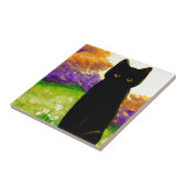 Mooie zwarte kat, Floral kunst, kunst Tegeltje (Zijkant)