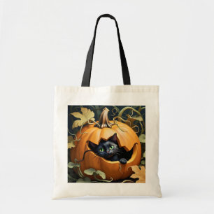 Mooie zwarte kat in pompoen tote bag